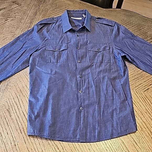 Mens denim blue button down shirt size L Kenneth Cole - Picture 1 of 9